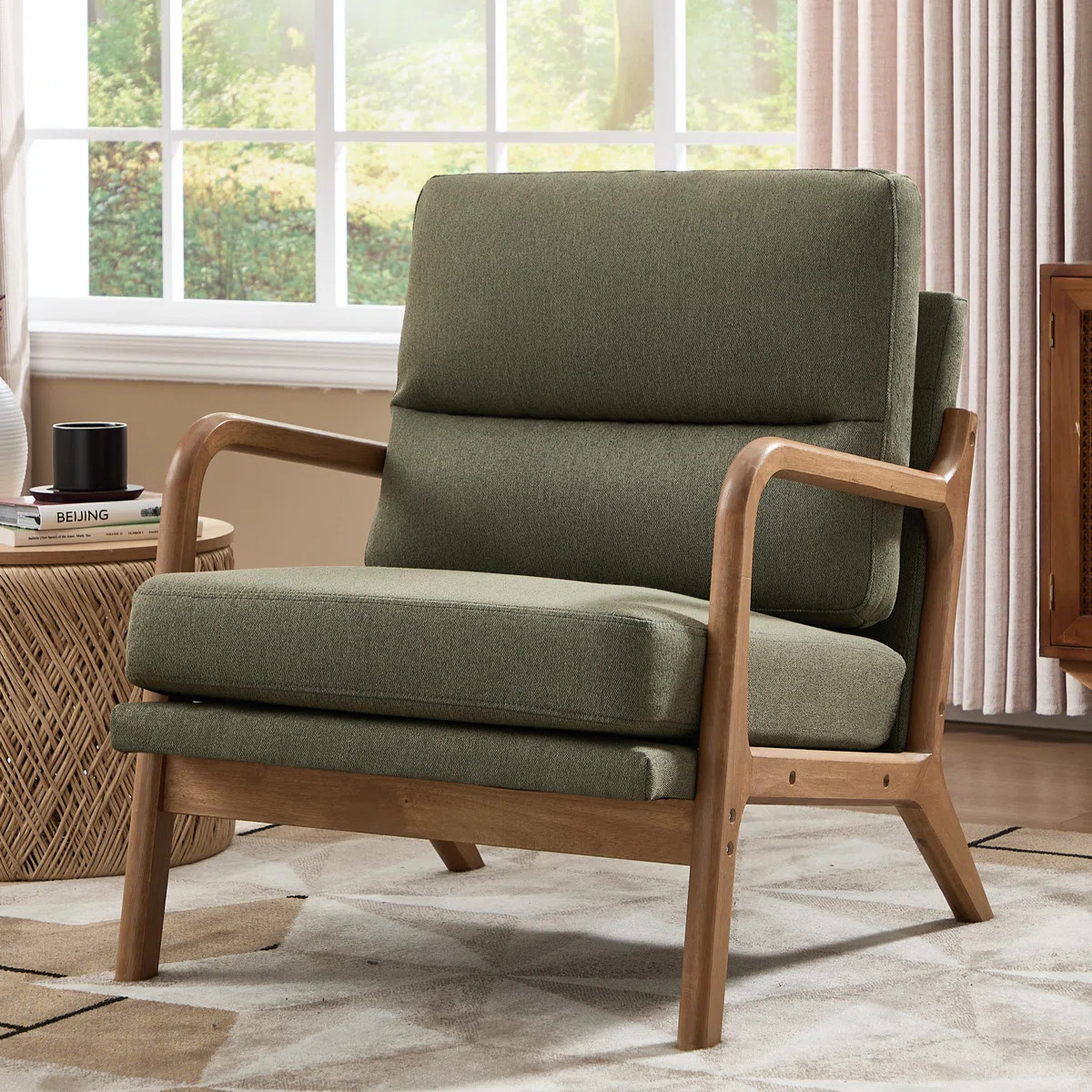 25.59'' Wide Upholstered Fabric Accent Armchair With Solid Wood Leg | Wayfair North America