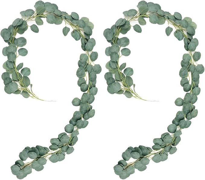 Meiliy 2pcs Artificial Greenery Eucalyptus Garland Faux Eucalyptus Silver Dollar Leaves Vines for... | Amazon (US)