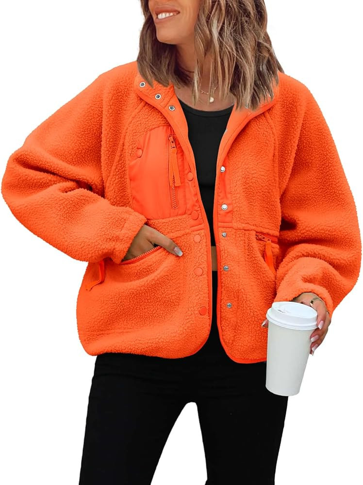 ReachMe Womens Casual Lapel Long Sleeve Sherpa Jacket Button Down Fuzzy Fleece Coat Winter Y2K Ou... | Amazon (US)