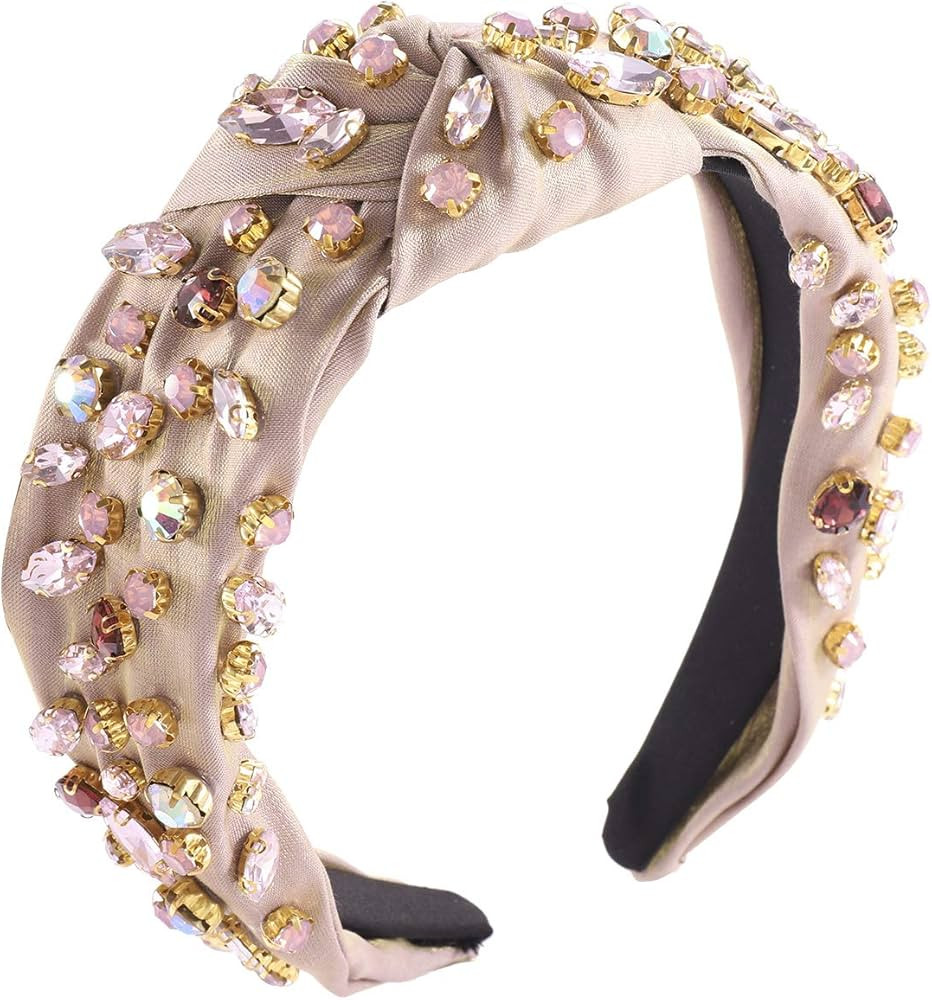 Crystal Velvet Headband Cross Knotted Turban Headdress Colorful rhinestone Statement Wide Hair Ba... | Amazon (US)