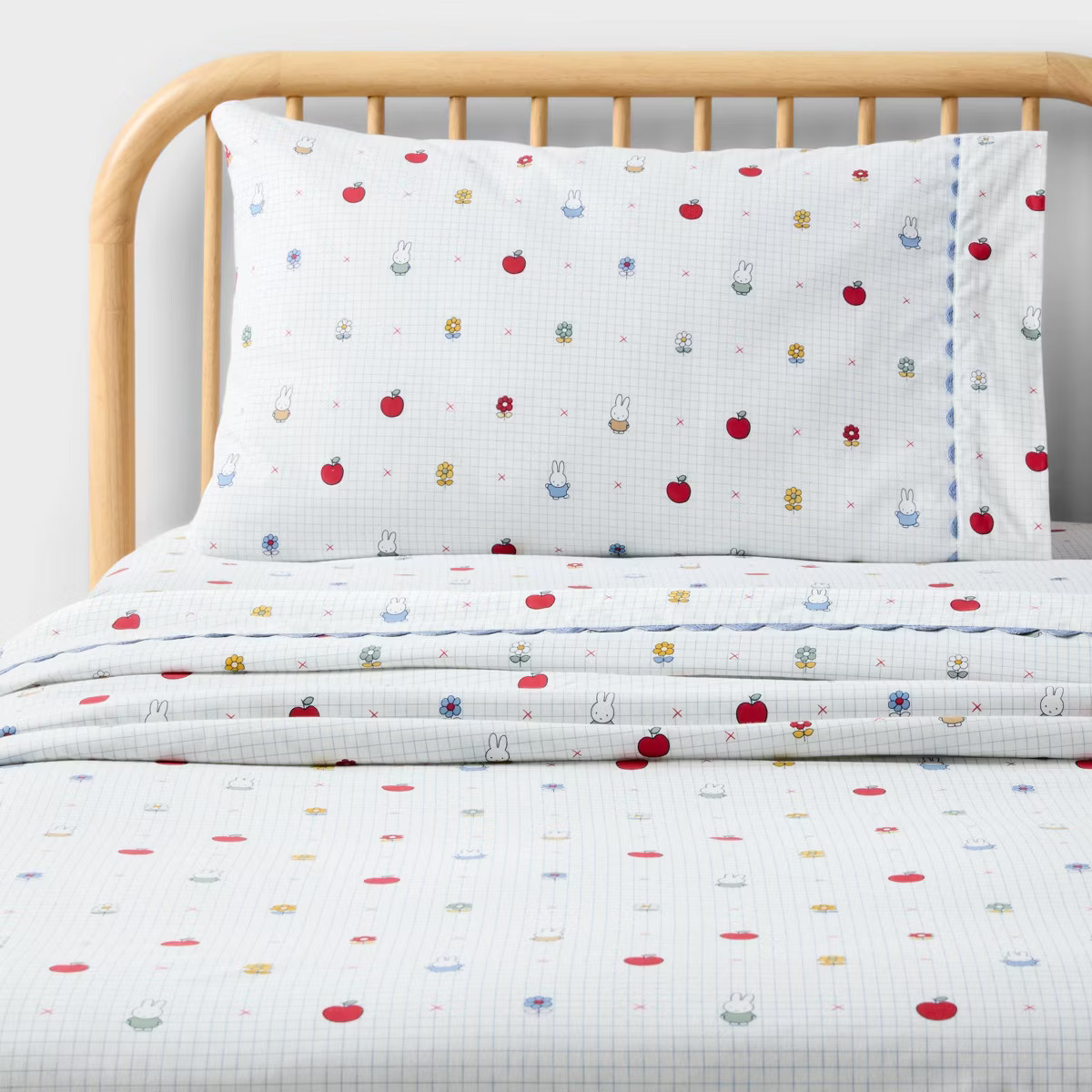 Queen Miffy and Icon Grid Kids' Cotton Sheet Set - Miffy by Pillowfort\u2122 | Target
