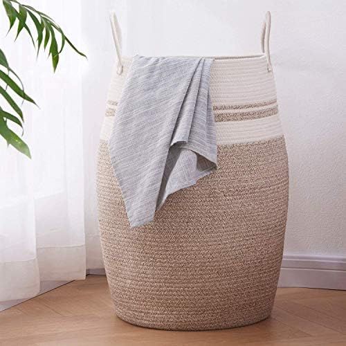 OIAHOMY Laundry Hamper Woven Cotton Rope Large Clothes Hamper 25.6" Height Tall Laundry Basket wi... | Amazon (US)