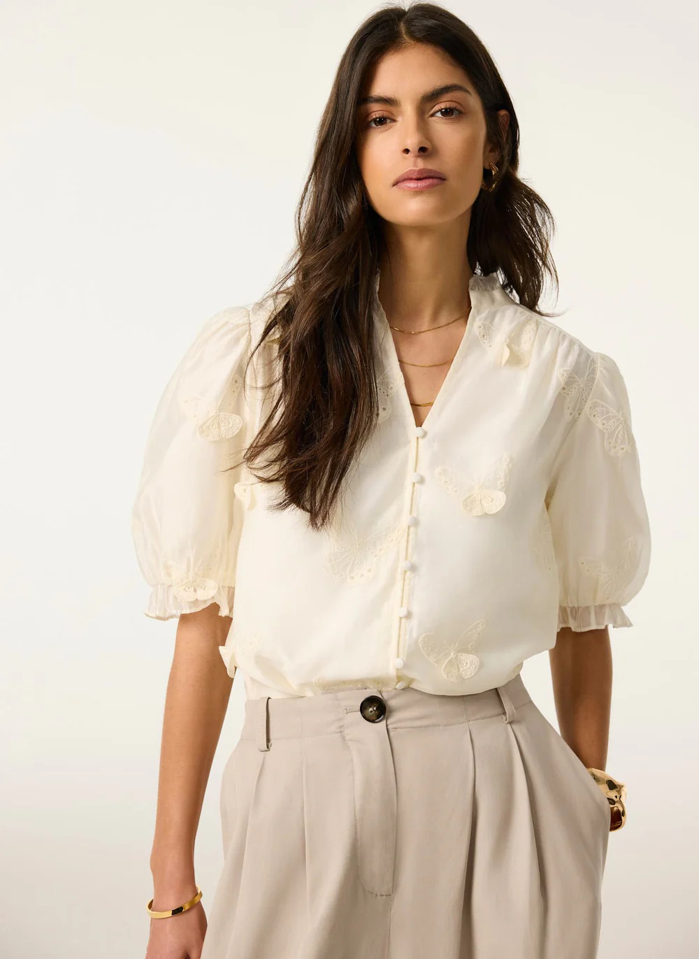 White Embroidered Butterfly Detail Blouse | Mint Velvet