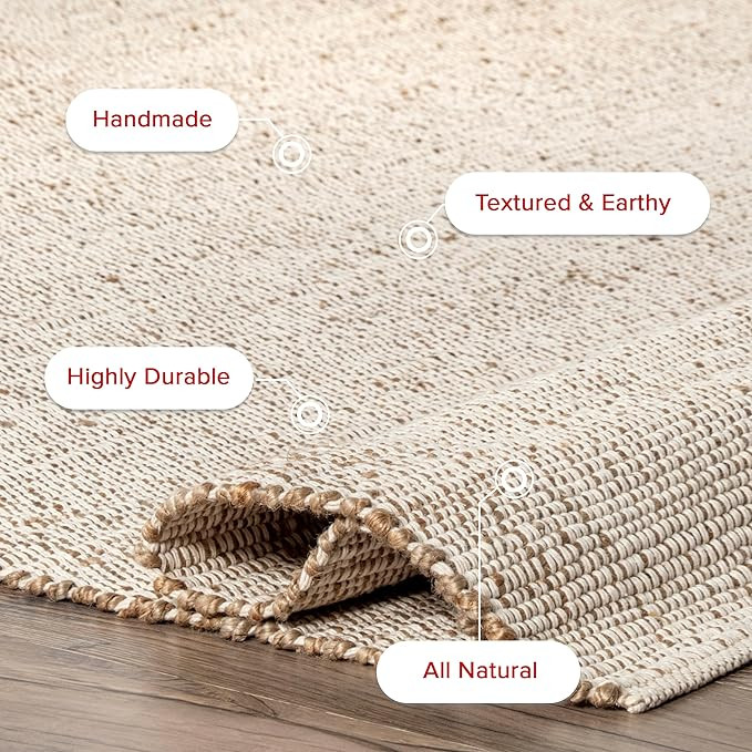 nuLOOM 8x10 Elfriede Jute & Cotton Hand Woven Area Rug, Natural, Solid Rustic Farmhouse Style, We... | Amazon (US)