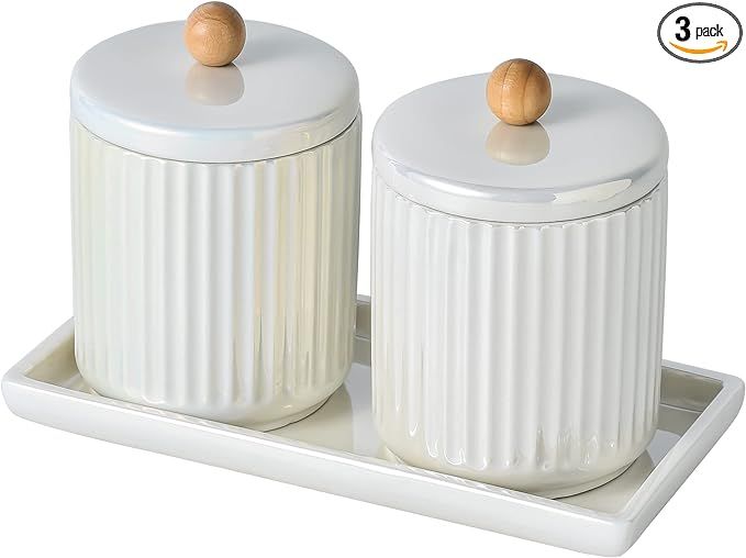Redelaenor Ceramic Bathroom Canister Set with Coordinating Small Vanity Tray Qtip Holder Dispense... | Amazon (US)