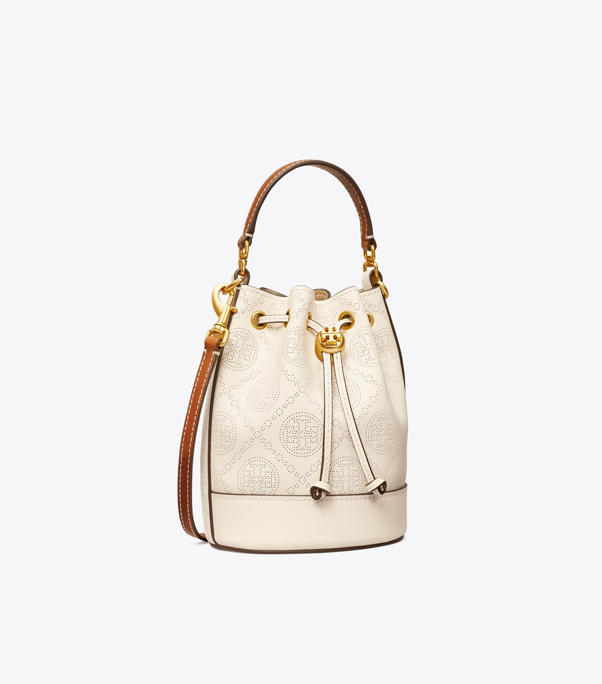 T Monogram Perforated Leather Mini Bucket Bag: Women's Designer Crossbody Bags | Tory Burch | Tory Burch (US)