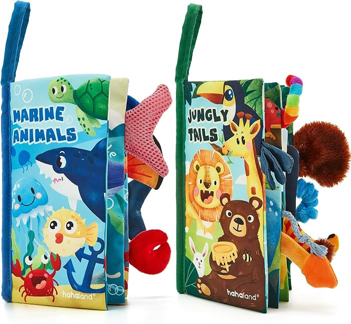 hahaland Baby Toys 0-6 Months - Crinkle Books for Babies 2-Pack, Soft Cloth Sensory Touch Feel Ba... | Amazon (US)