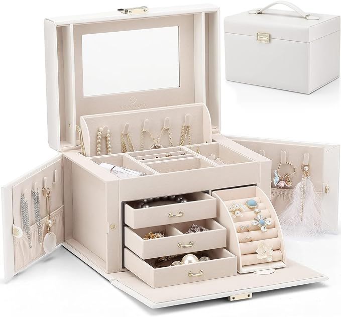 Vlando Jewelry Box Organizer for Girls Women, Large Vintage Jewelry Storage Box with Mirror, Draw... | Amazon (US)
