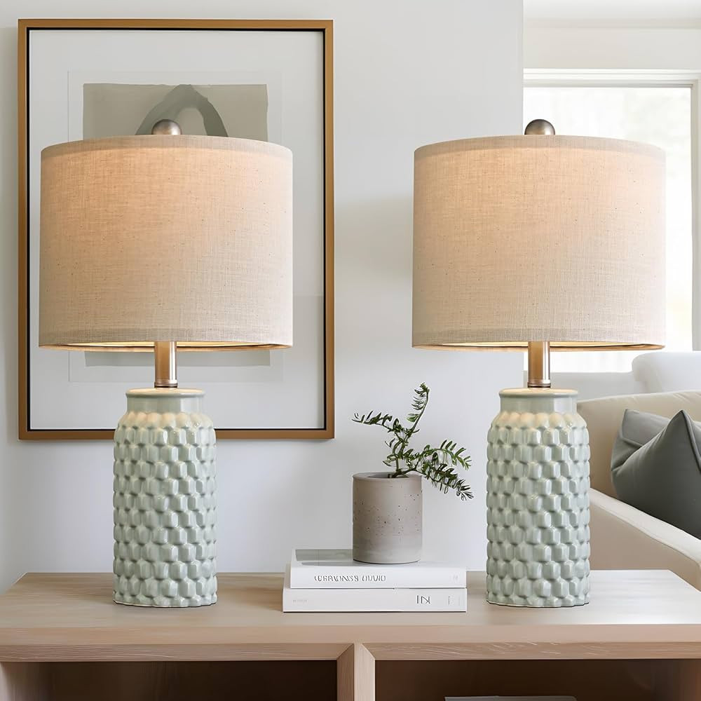 20.5 inches Modern Ceramic Green Bedside Lamp Set of 2 for Bedroom Decor Farmhouse Table Lamp for... | Amazon (US)