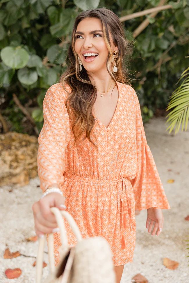 Searching For Fun Orange Printed Romper | Pink Lily