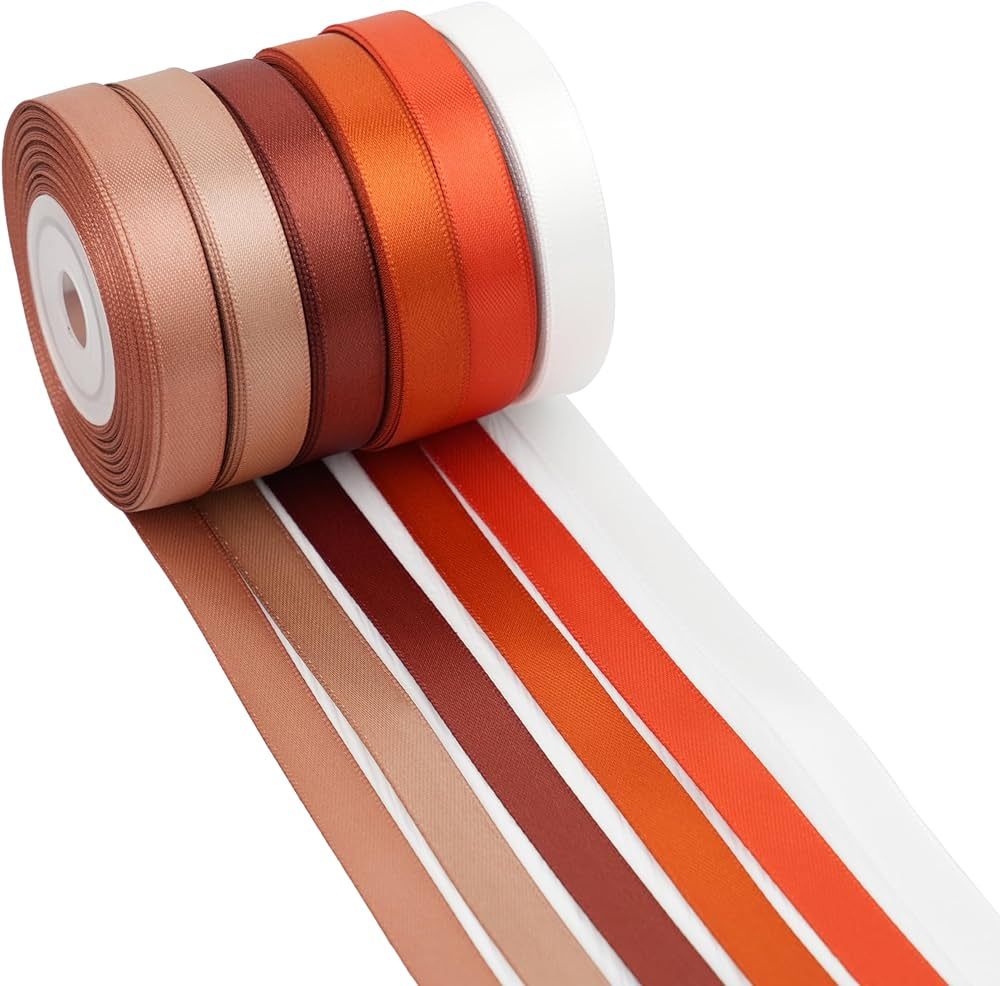 Terracotta Ribbon 3/8 Inch Burnt Orange Satin Ribbon 6 Rolls Assortment Thin Ribbon for Crafts Si... | Amazon (US)