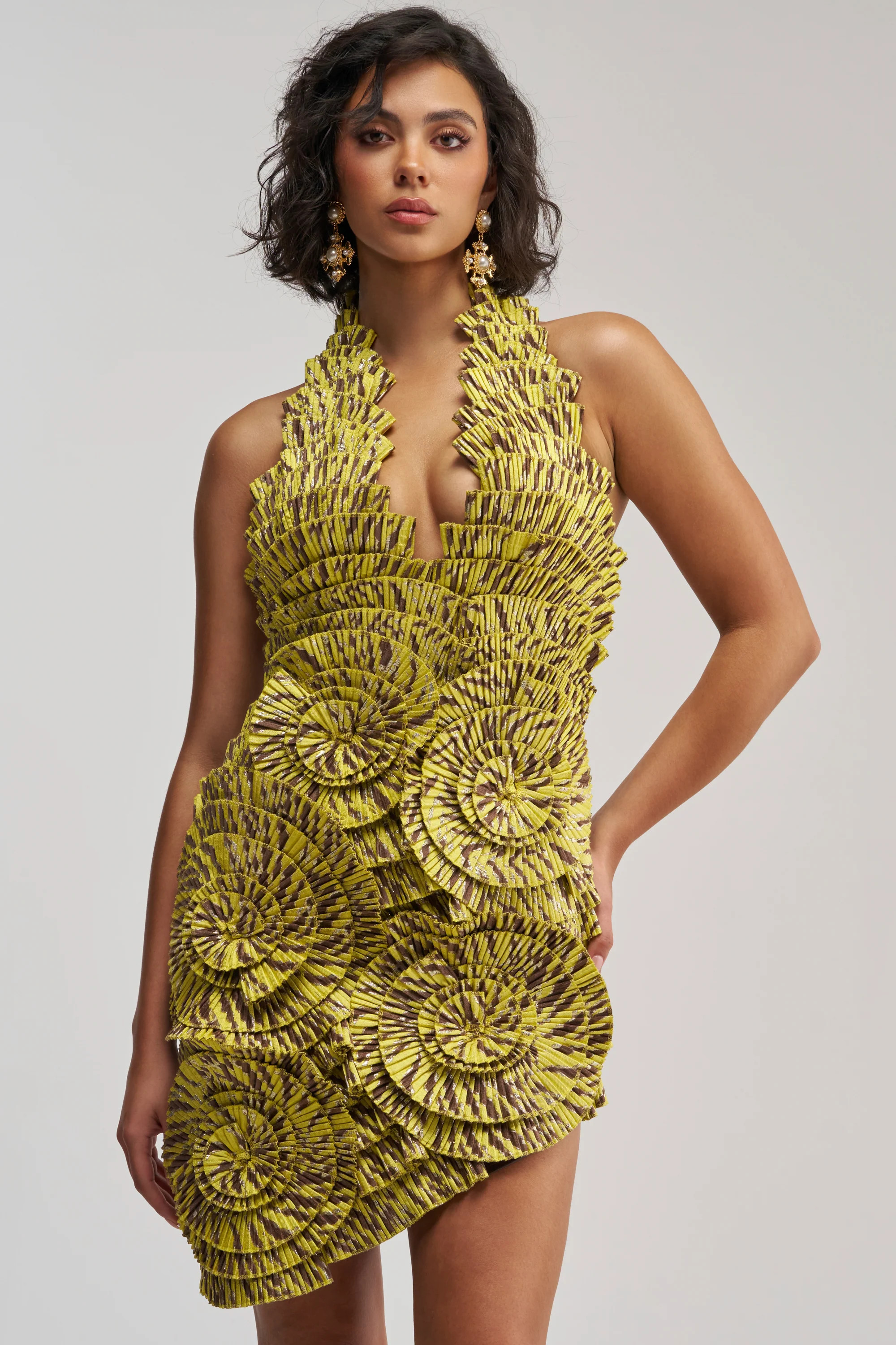 Faux Leather Halter Mini Dress in Yellow | AKIRA | AKIRA