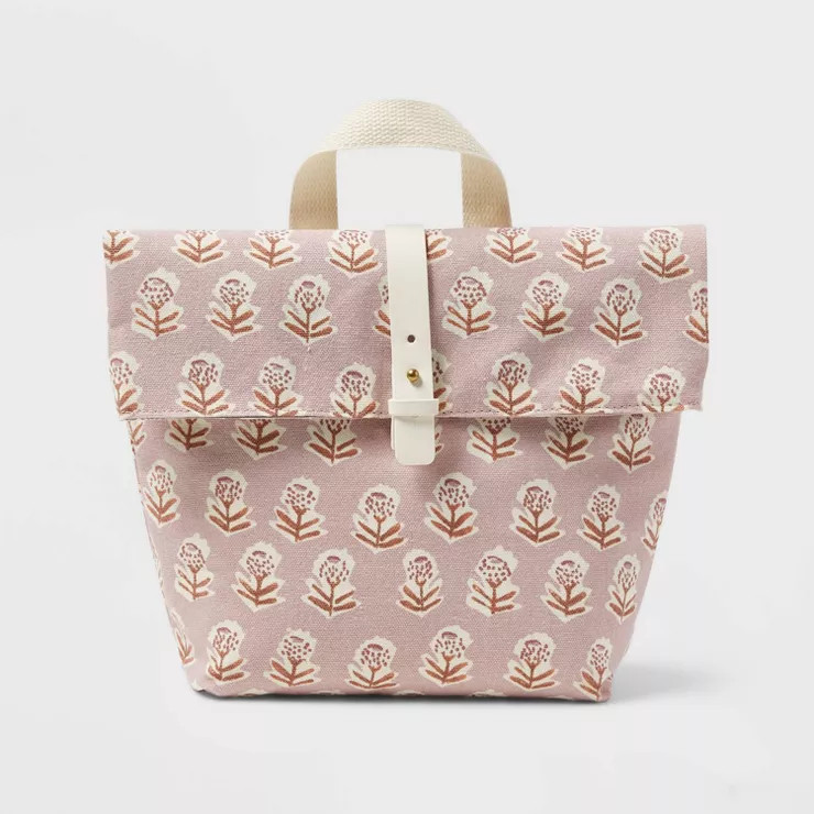 Printed Canvas Roll Top Lunch Tote Pink Floral - Threshold™ | Target