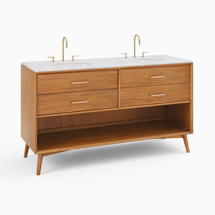 Mid-Century Open Storage Double Bathroom Vanity (63") - Acorn | West Elm (US)