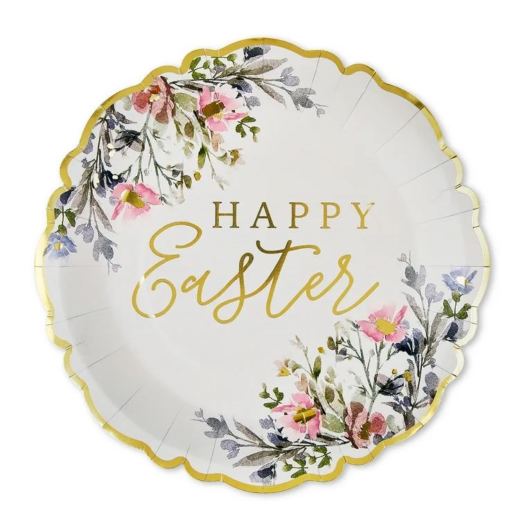 Easter Happy Easter Floral Paper Plates, 10 in, 8 Count, by Way To Celebrate, Multi-Colored, Gold... | Walmart (US)