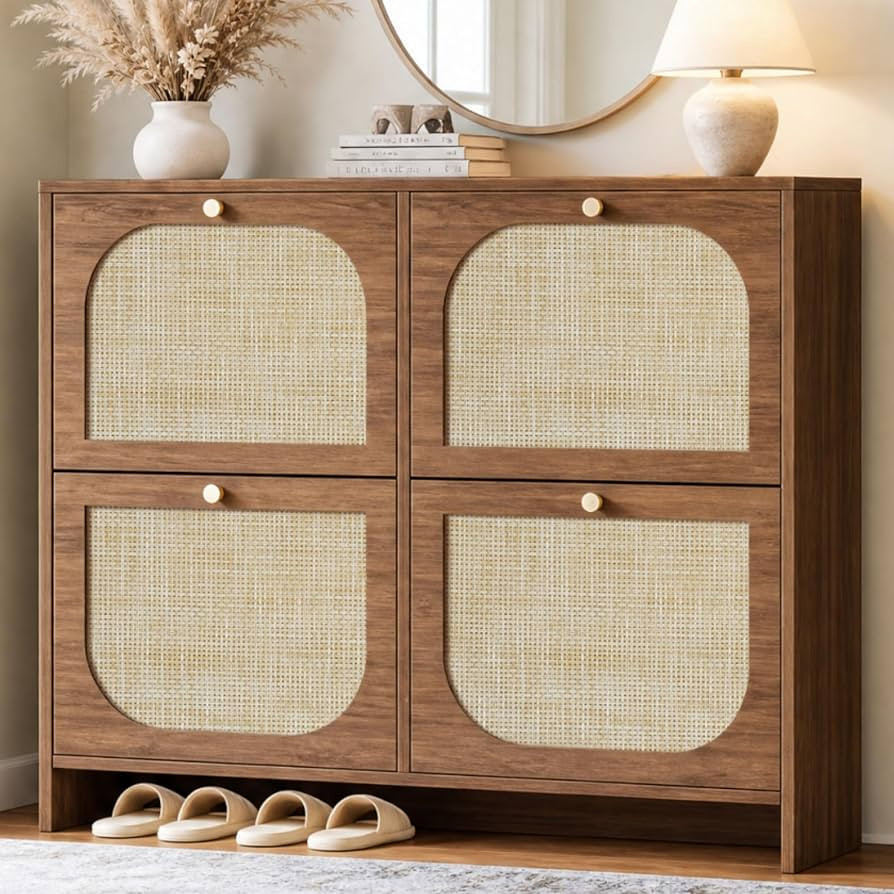 Nicetree Freestanding Ultra Slim Arched Accent Entryway Shoe Storage - 4 Flip Drawers & 3-Tier Ad... | Amazon (US)