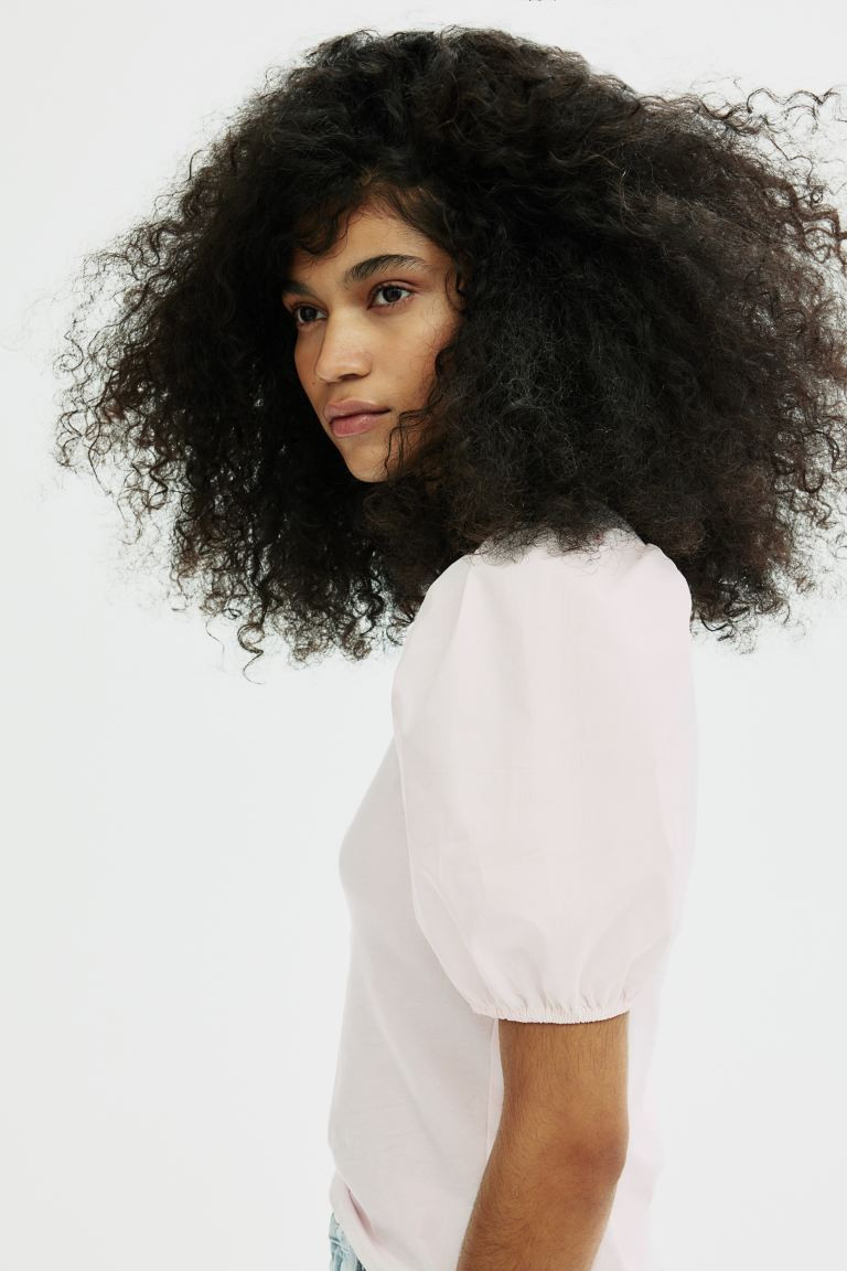 Puff-sleeved Top - Light pink - Ladies | H&M US | H&M (US + CA)