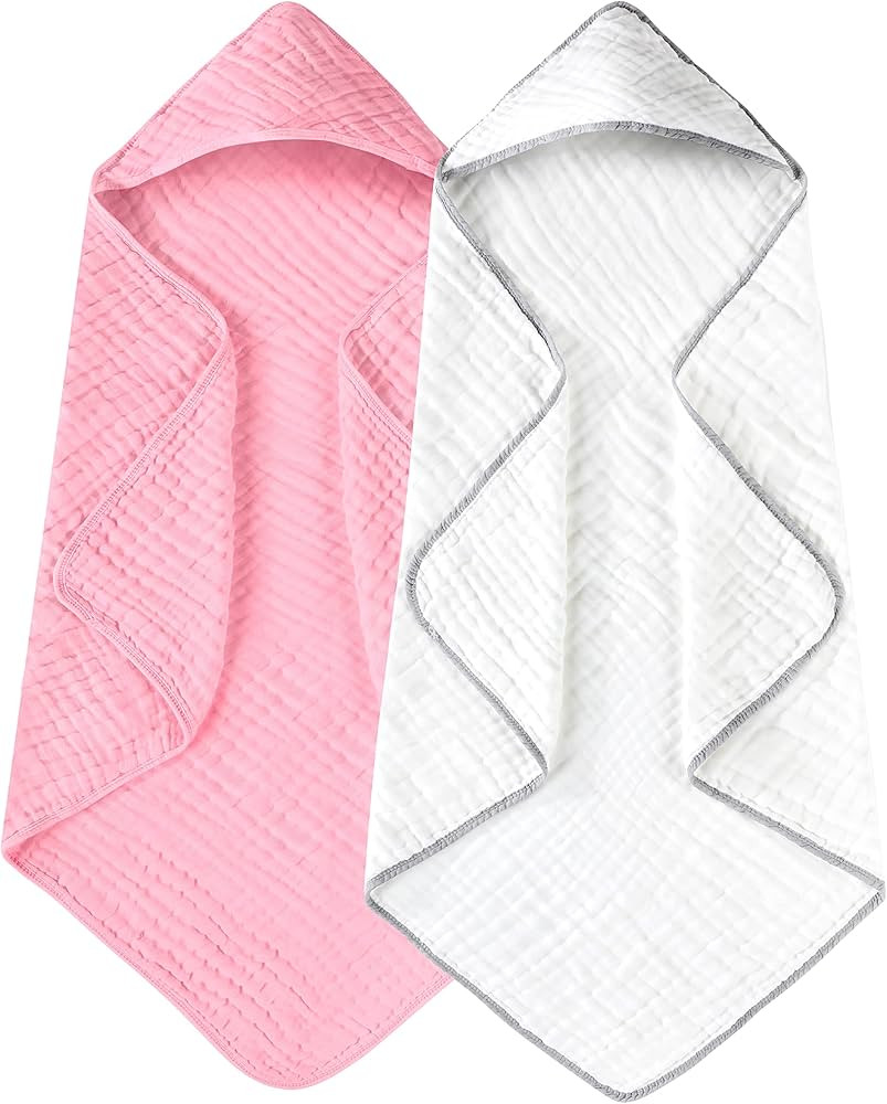 Yoofoss Hooded Baby Towels for Newborn 2 Pack 100% Muslin Cotton Baby Bath Towel with Hood for Ba... | Amazon (US)