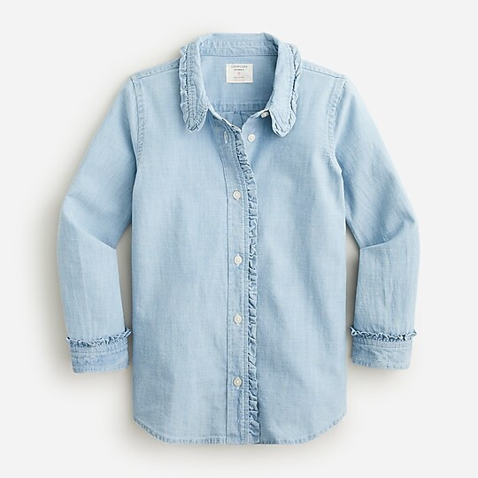Girls' chambray shirt with ruffle details | J. Crew US