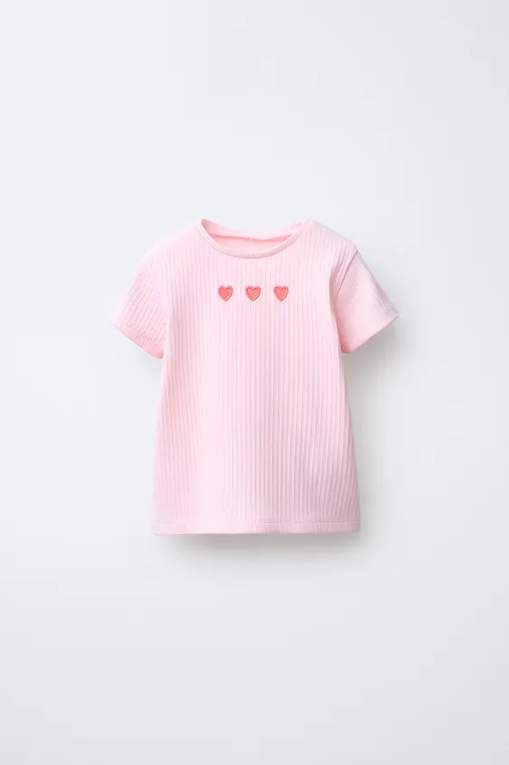 RIBBED T-SHIRT WITH CUT-OUT HEARTS | Zara US