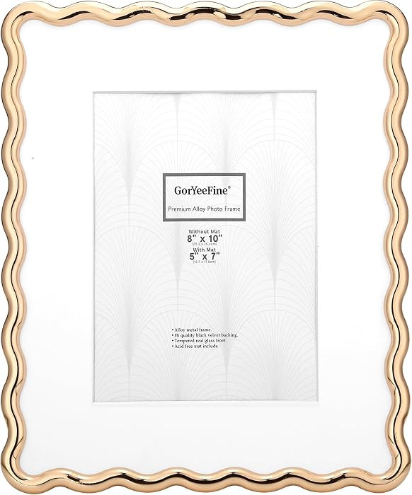 8x10'' Heavy-Duty Zinc Alloy Gold Photo Frames with Acid Free Mat for 5x7'',Wave Design Gold Pict... | Amazon (US)