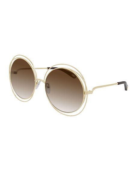 Chloe Oversized Round Metal Sunglasses | Neiman Marcus