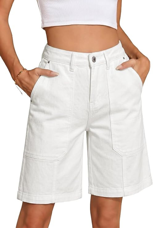 Sidefeel Womens Jean Shorts High Waisted Stretchy Wide Leg Bermuda Denim Shorts Casual Loose Fit ... | Amazon (US)