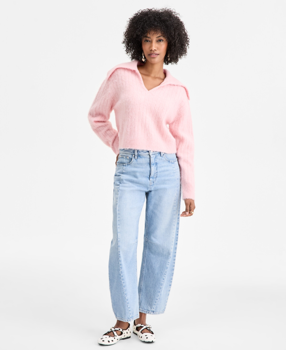 On 34th Brushed Sailor Collar V-neck Sweater, Macy's Exclusive - Silver Pink | Macy's