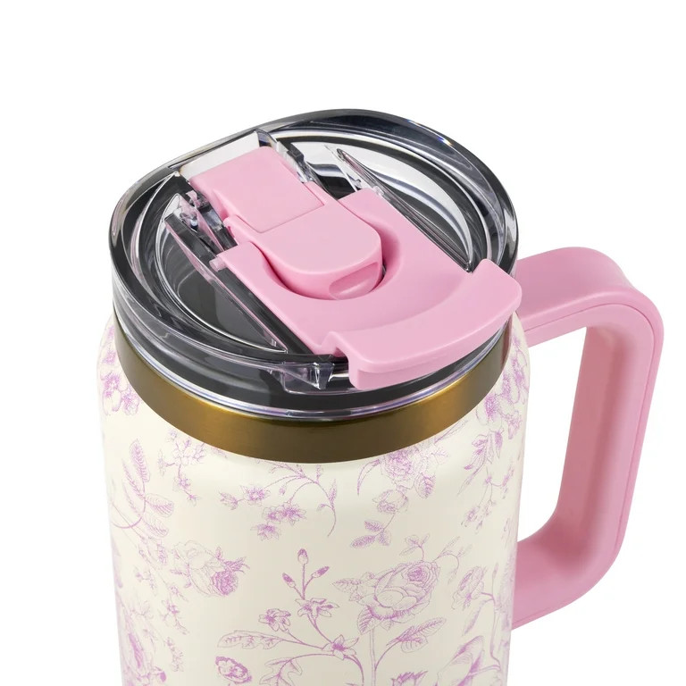 Thyme & Table 32oz Stainless Steel Luna Tumbler with Handle and Dual Straw Lid, Floral | Walmart (US)