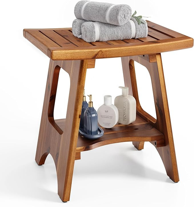 HOLANA 18" Acacia Shower Bench for Inside Shower - 450LBS Capacity Wooden Shower Stool Benches Wa... | Amazon (US)