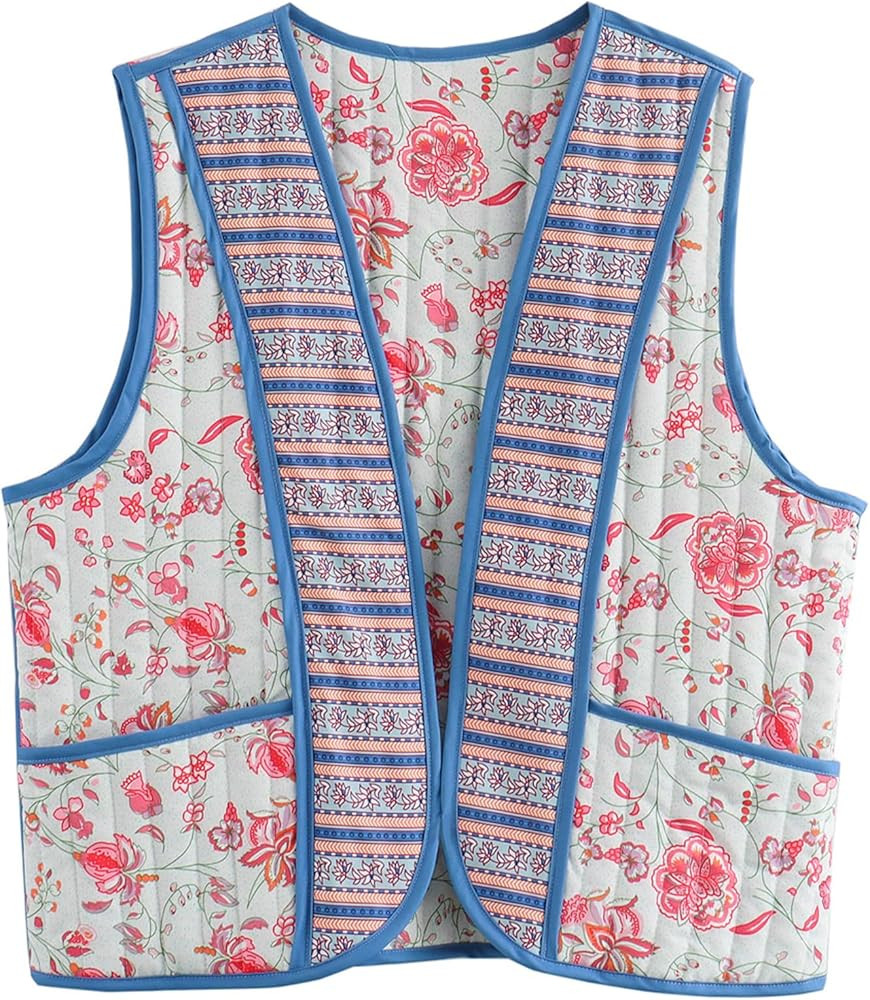 Wyeysyt Womens Floral Cropped Quilted Puffer Vest Printed Lightweight Sleeveless Padded Gilets Ou... | Amazon (US)