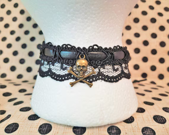 SKULL CHOKER ADJUSTABLE, pirate choker, brown skull choker, black skull choker, adjustable choker... | Etsy (US)