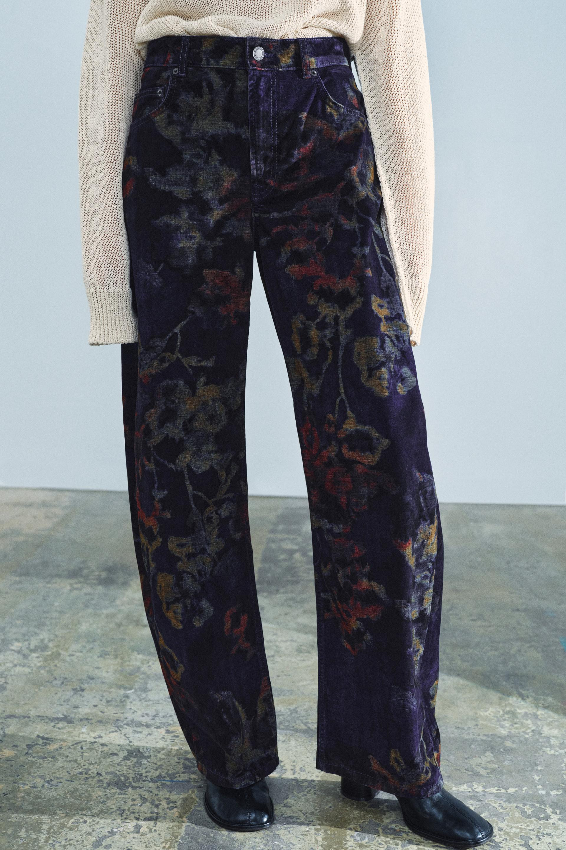 Zara - Jeans Zw Collection Baggy Fit Mid-Waist Floral - Blue - 16 - Woman | Zara UK