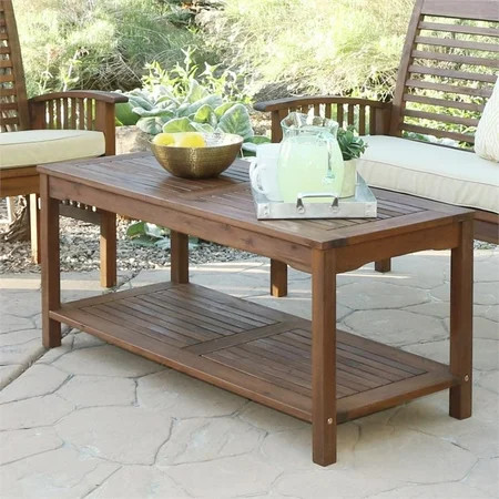 Solid Acacia Wood Outdoor Patio Coffee Table in Dark Brown | Walmart (US)