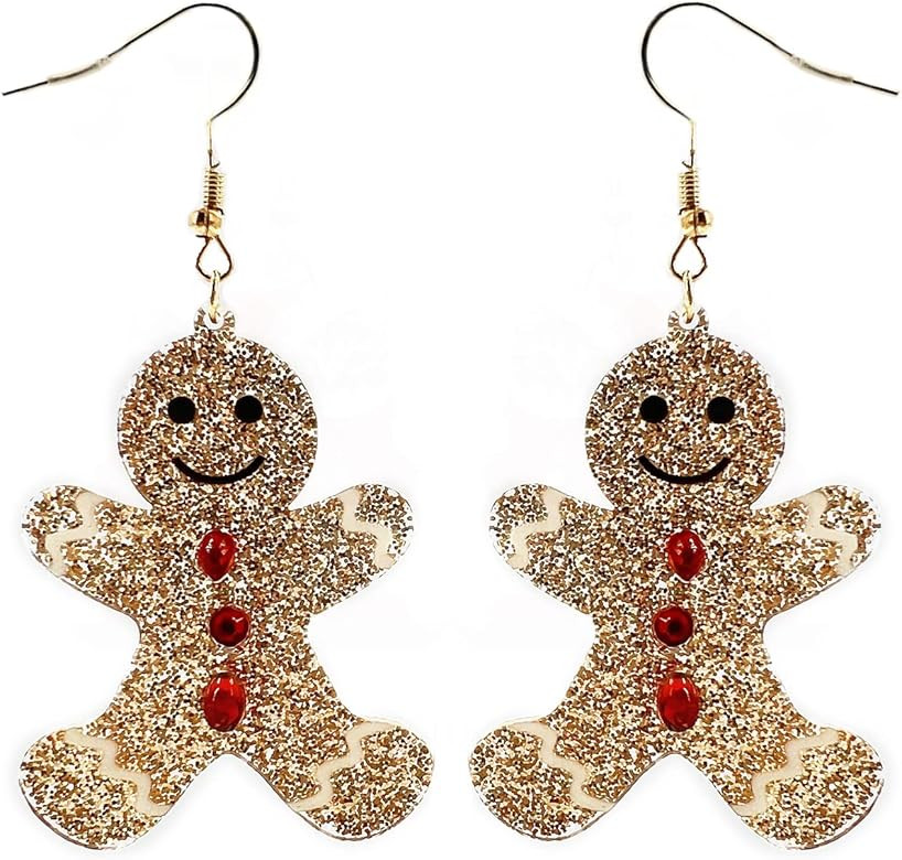 Cute Pair of Glitter Gingerbread Man Earrings for Women. Cute Little Gingerbread Man Storybook Ea... | Amazon (US)