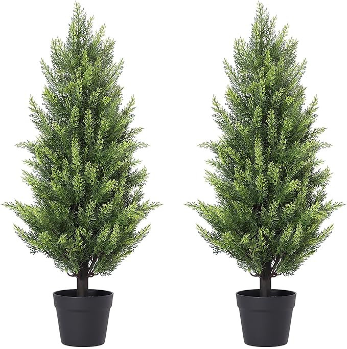 3FT Artificial Cedar Topiary Trees Set of 2 - Realistic Faux Cypress Plants UV Resistant for Outd... | Amazon (US)