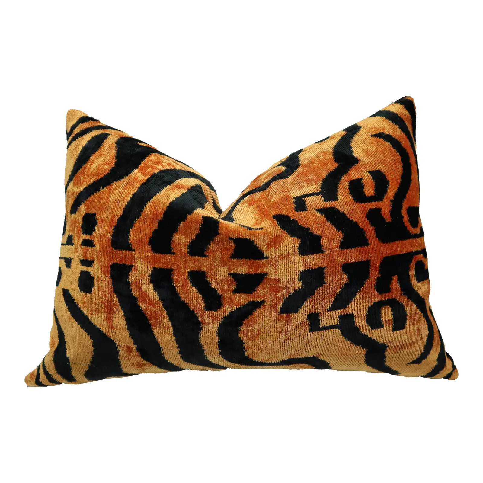 Contemporary Handmade Velvet Tiger Print Throw Pillow & Down Feather Insert | Chairish
