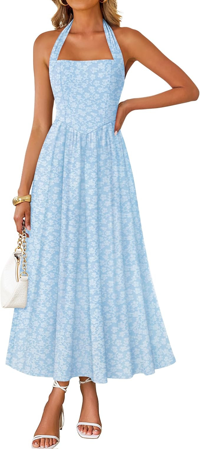 ZESICA Women's Summer Sleeveless Floral Maxi Dresses 2026 Halter Neck Wedding Guest Cocktail Part... | Amazon (US)