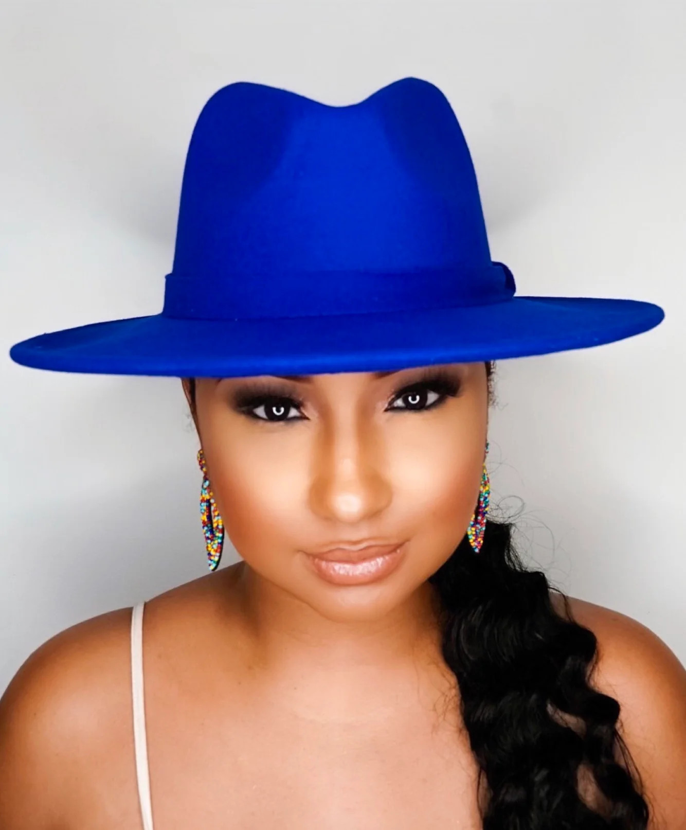 Still Trending | Wide Brim Panama Felt Fedora Hat with Band for Women Men - 2 Royal Blue | Cutely Covered