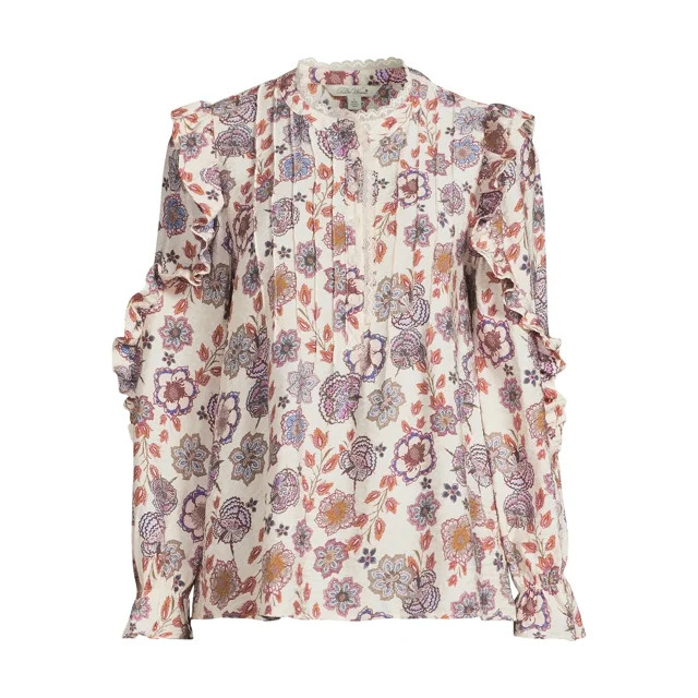 The Pioneer Woman Pleated Ruffle Blouse, Women’s, Sizes S-3X | Walmart (US)