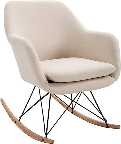 FurnitureR Modren Rocking Chair for Nursery, Mid-Back Living Room Chairs Beige Accent Chair with ... | Amazon (US)