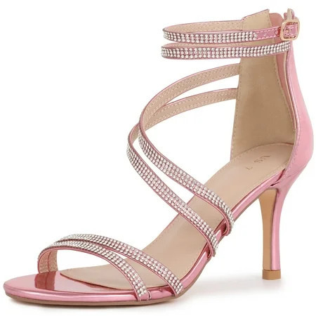 DARING DIVA Women's Ankle Strap Rhinestone Stiletto Heels Sandals Pink 10 | Walmart (US)