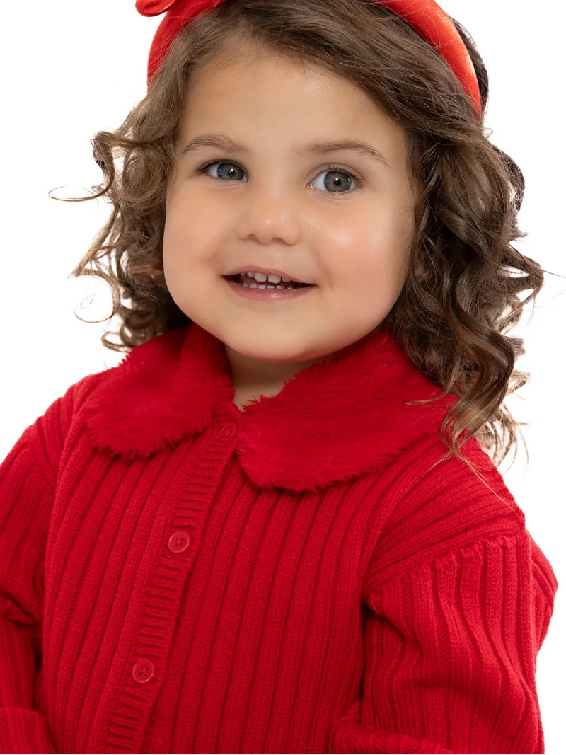 Wonder Nation Toddler Girls Cardigan Sweater with Faux Fur Collar, Lightweight, Sizes 12M-5T | Walmart (US)
