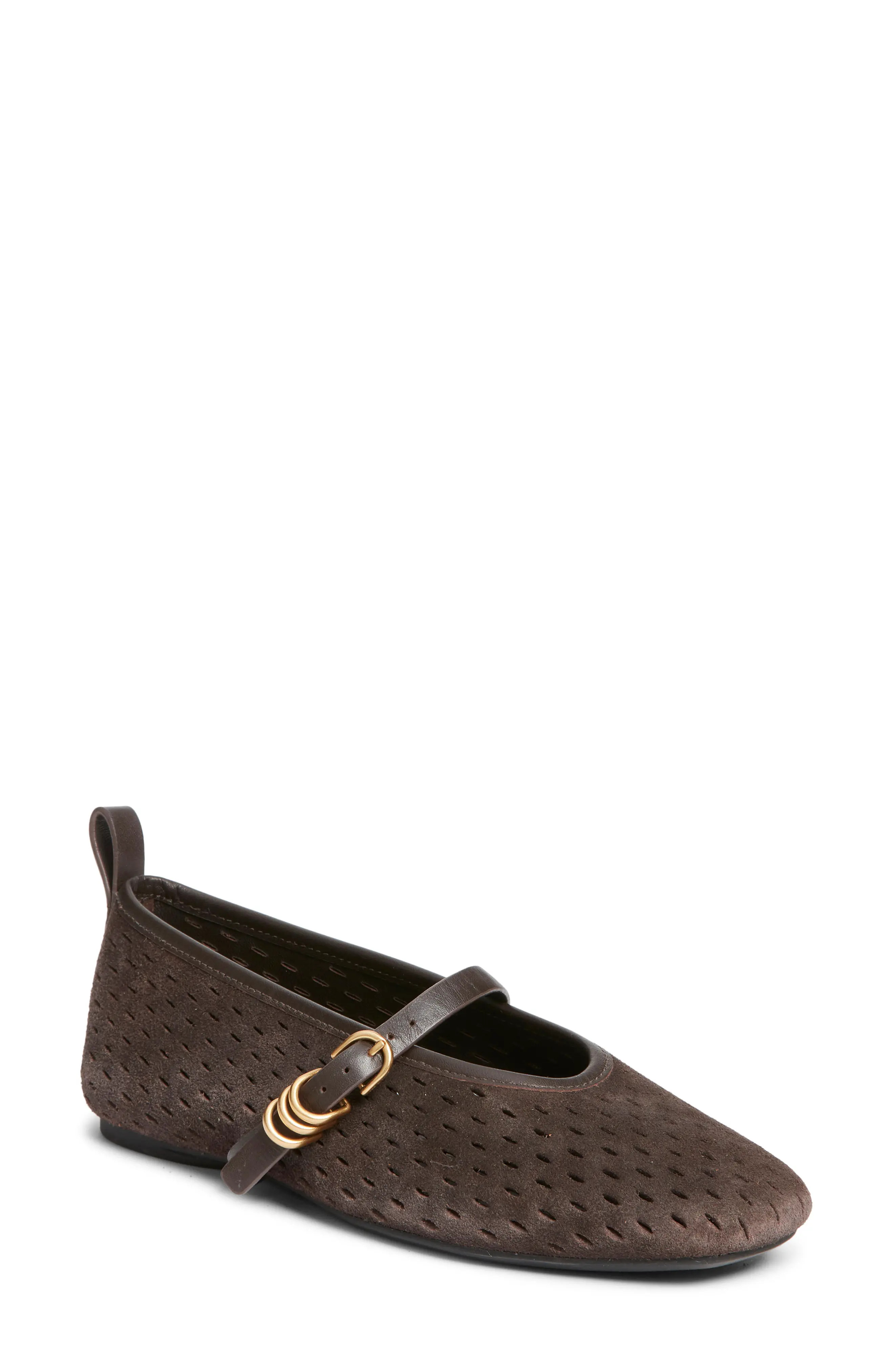 rag & bone Spire Perforated Mary Jane Flat in Forest Suede at Nordstrom, Size 35 | Nordstrom