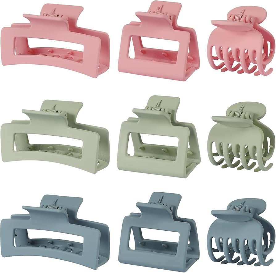 3 Style Hair Claw Clips 9 pcs Medium Claw Clips Hair Clips for Women Rectangle Claw Clips for Thi... | Amazon (US)