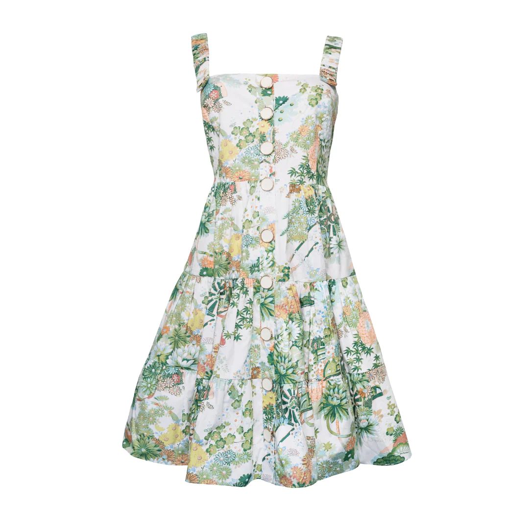 Tiered Button Detail Dress, Spring Chinoiserie | The Avenue