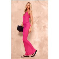 Tall Pink Sheer Knit Racer Maxi Dress | PrettyLittleThing US
