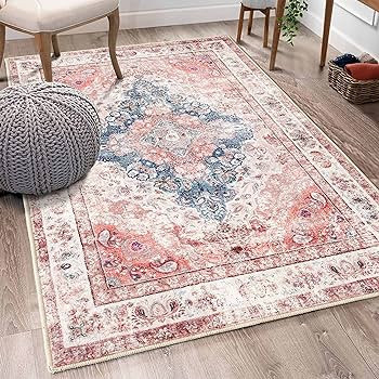 Small Rug 3'x5' Pink Rugs for Bedroom Living Room Vintage Washable Area Rug for Kitchen Entryway ... | Amazon (US)