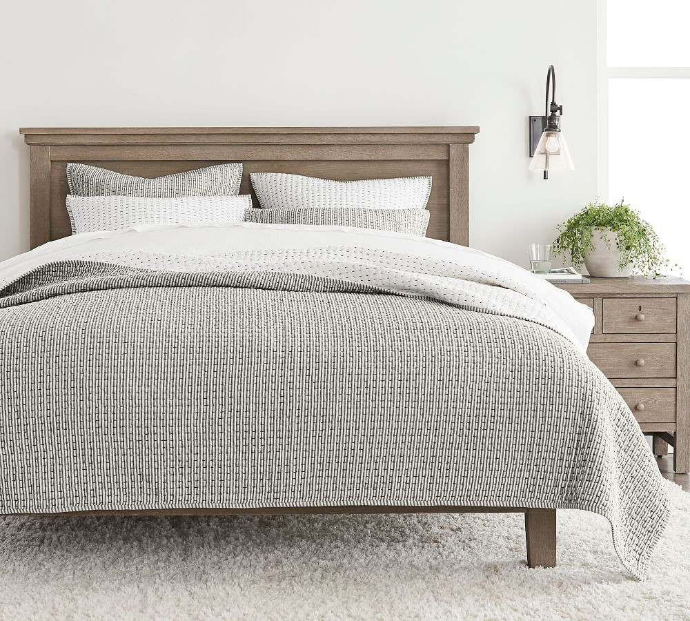 Gray Pickstitch Wheaton Reversible Striped Cotton/Linen Quilt, Full/Queen | Pottery Barn (US)
