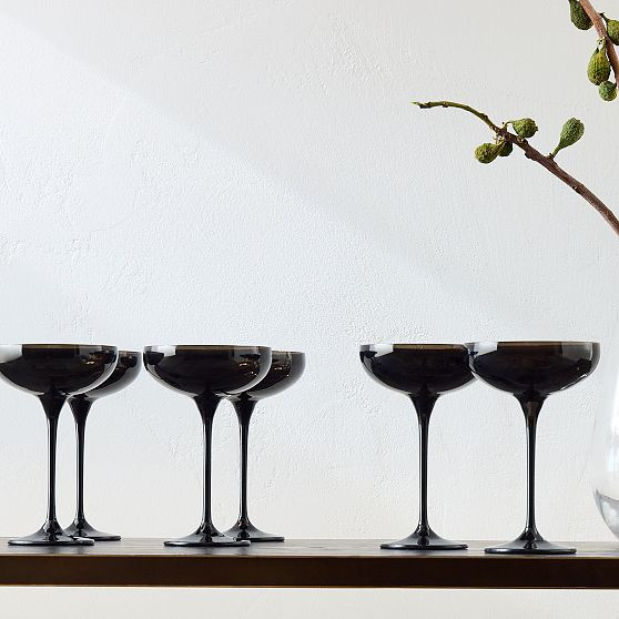 Estelle Colored Champagne Coup, Glass, Black, Set of 6 | West Elm (US)
